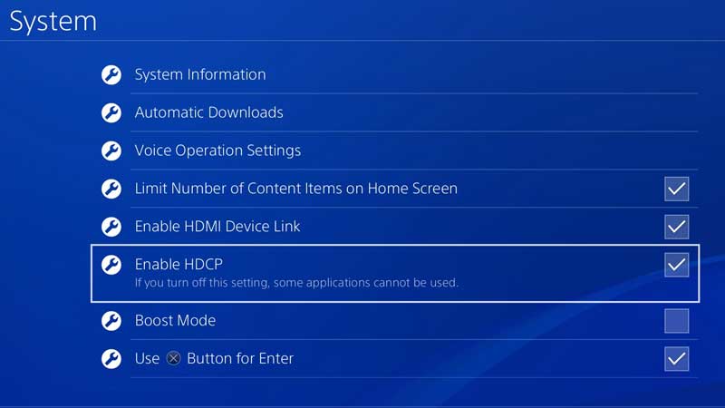 Настройки HDCP для PS4