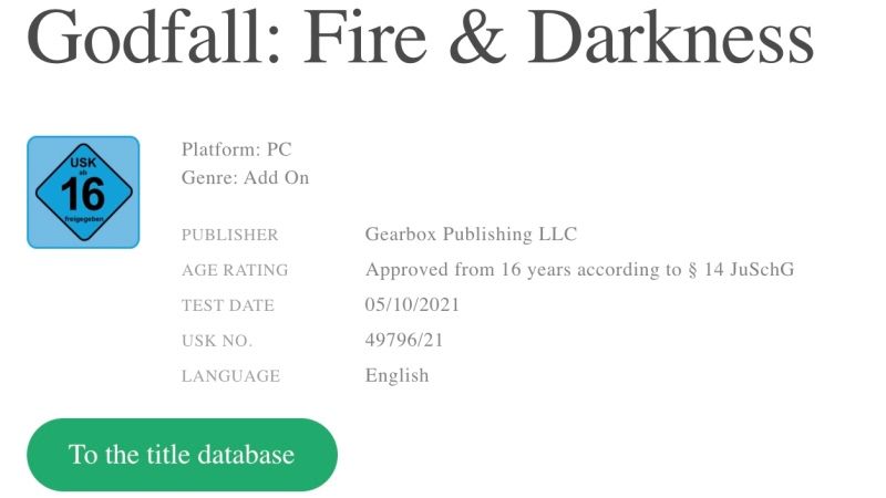 Godfall: Fire & Darkness DLC PEGI