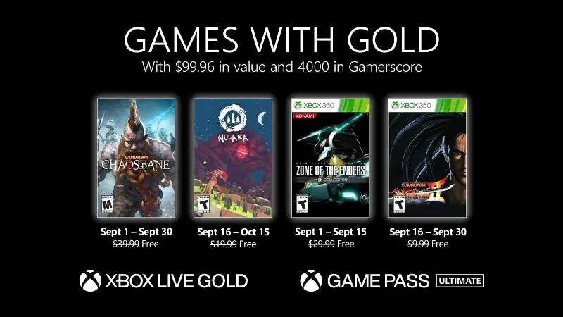 Xbox Games with Gold List of Free Games for September 2021