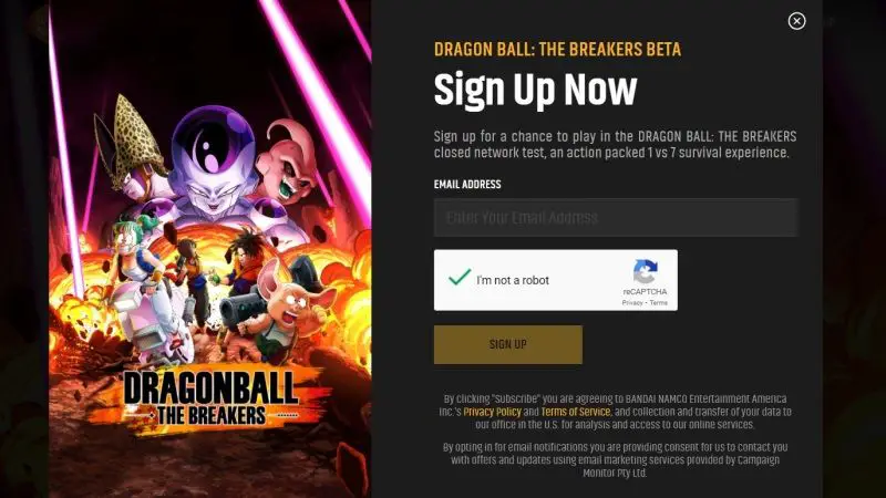 dragon ball the breakers closed beta how to sign Up, date & time