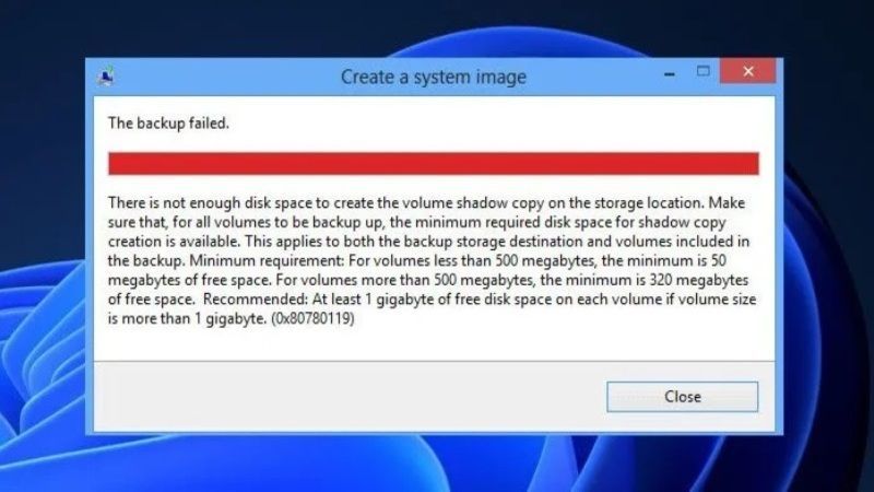 fix error 0x80780113 not enough disk space to create the volume shadow copy windows 11