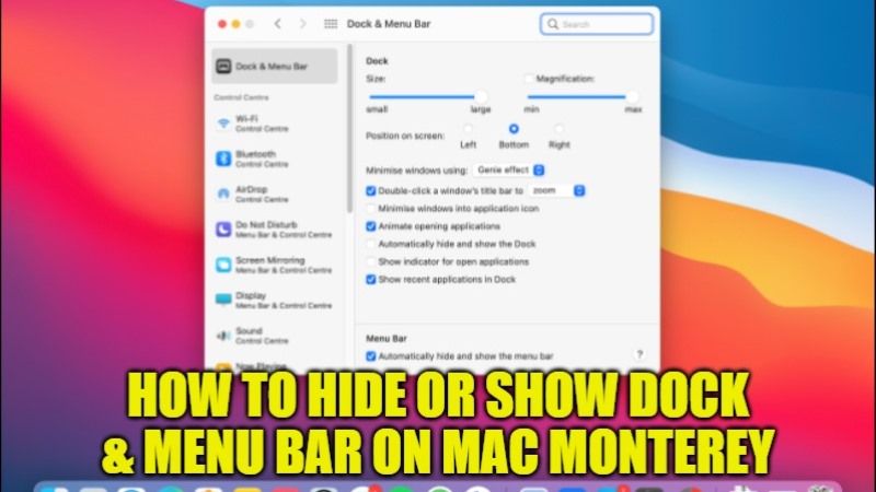 как скрыть или показать док-станцию ​​и строку меню на mac monterey