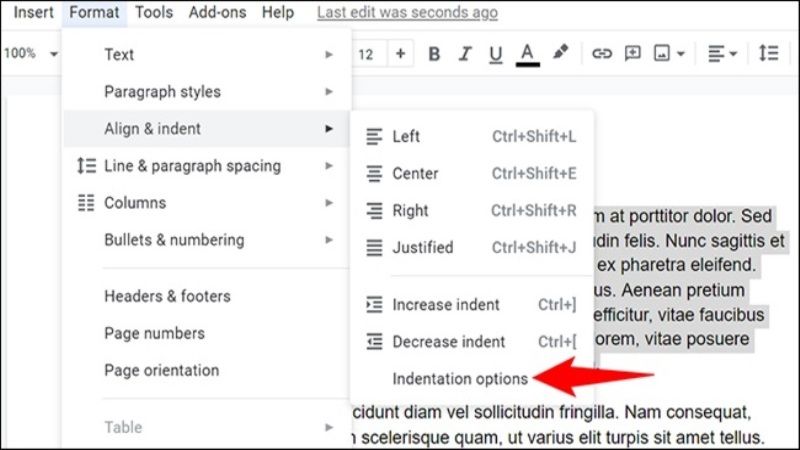 do hanging indent on google docs