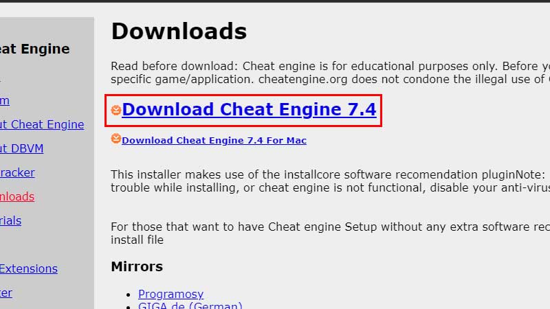 Cheats engine установленный