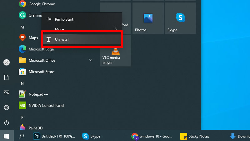 windows 10 remove uninstalled program from start menu