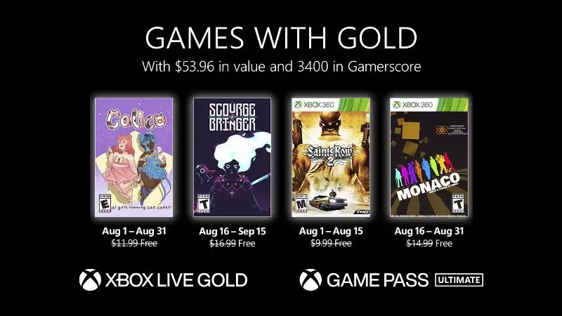 xbox games with gold august 2022 free games
