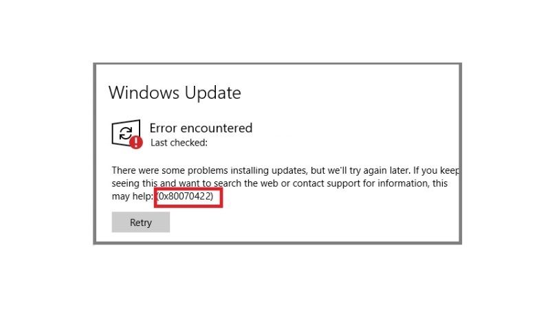 исправить код ошибки обновления Windows 0x80070422