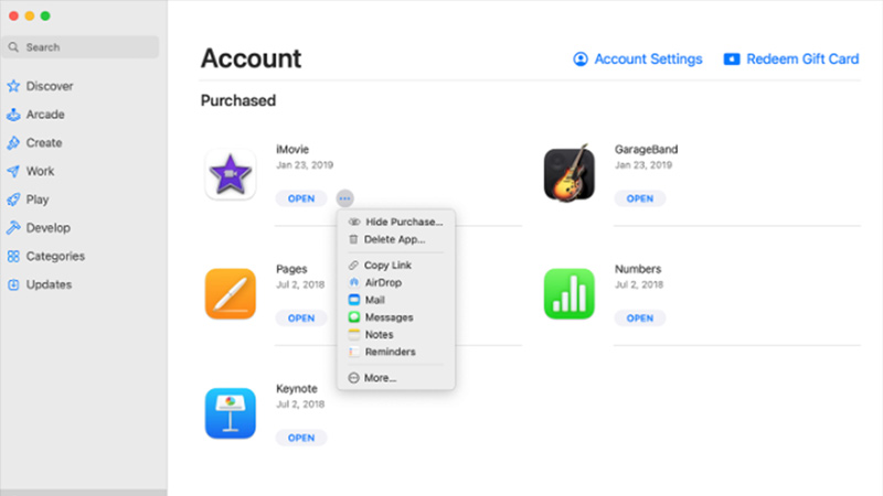 Скрыть покупку в App Store на Mac