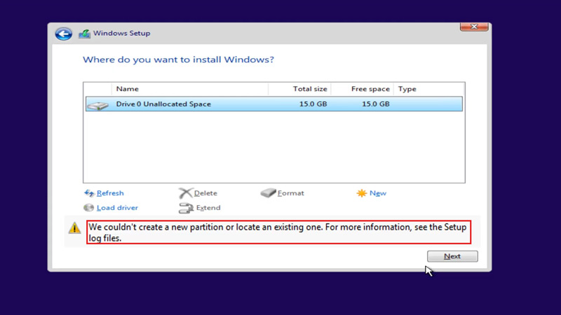 we couldn't create a new partition error windows 11
