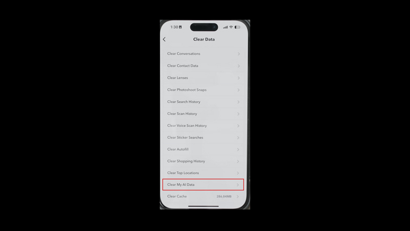 how to clear my ai chat on snapchat