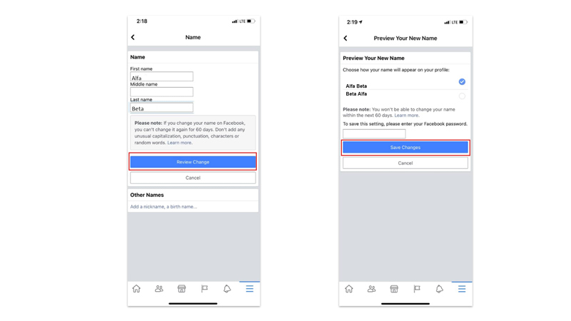 Change My Name On Facebook On Iphone